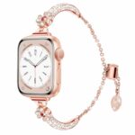 OBOE Diamond Bling Rhinestones Stainless Steel Slim Metal Flower Stone Bracelet Strap Compatible with Apple Watch iWatch Series 8/7/6/5/4/3/2/1/SE/SE2/Ultra