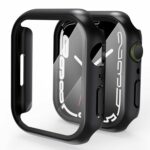 VEMIGON Hard PC Case Compatible for Apple Watch Series 8 and 7 45mm with Tempered Glass Screen Protector, Full Coverage, Touch Sensitive, Ultra-Thin HD Bumper Protective Cover – (45mm Black)