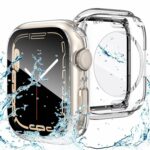 Vemigon Waterproof Case for Apple Watch Series 9 8 7 with Tempered Glass Screen Protector 45mm, Full Coverage Hard PC Bumper Back Frame, Protective Cover for iWatch – (45mm Clear)