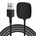 Bicmice 3.3Ft Usb Charger Cable Compatible With Fitbit Sense Versa 3 Charger Smartwatch Magnetic Charging Power Cable, Black