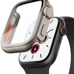 Meyaar Compatible for Apple Watch Series 4/5/6/SE 44mm Hard Case with Tempered Glass Screen Protector, Unique Design Hard PC Cover, Bumper Full Coverage Accessories for iWatch 4/5/6/SE 44mm (44mm)