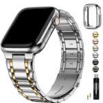 Fullmosa Compatible Apple Watch Strap 41mm 40mm 38mm, Stainless Steel Apple Watch Band with Case Metal Strap for iWatch Series 9 8 7 6 5 4 3 2 1 SE,38mm 40mm 41mm Silver and Gold [Watch NOT Included]