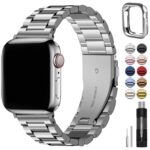 Fullmosa Compatible Apple Watch Band 42mm 44mm 45mm 38mm 40mm 41mm, Stainless Steel iWatch Band with Case for Apple Watch Series 9/8/7/6/5/4/3/2/1/SE/SE2, 38mm 40mm 41mm Silver (Watch not Included)