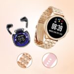 Fire turtle Gen 9 Diamond Strap HD Display 2 Straps BT Calling Smartwatch (Rose Gold Strap) for Mens and Womens with ON/Off Logo TWS T12 Max: Air Buds, Mic, Charging Case Included Bluetooth Headset