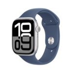 Apple Watch Series 10 GPS + Cellular 46mm Silver Aluminium Case with Denim Sport Band – M/L