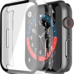 Meyaar Hard PC Case Compatible with Apple Watch Series 10 9 8 7 Ultra 2, with Tempered Glass Screen Protector, Protective Cover for 41mm 42mm 45mm 46mm 49mm (Clear, for Series 7/8 41mm)