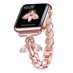 TECHONTO Luxury Adjustable Stainless Steel Metal iWatch Strap Compatible with iOS Watch 38mm 40mm 41mm Series SE 8/7/6/5/4/3/2/1 for Women Girls, Premium Bracelet-Type 5 Rose Gold