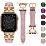 wutwuk Compatible with Apple Watch Strap 49mm 45mm 44mm 42mm for Women Slim Apple Leather Band for iWatch Ultra2/Ultra Series 9/8/7/6/5/4/3/2/1/SE/SE2,49mm 45mm 44mm 42mm,Pink [Watch NOT Included]