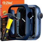 Zitel Hard Case with Built-in Tempered Glass Screen Protector Compatible with Apple Watch Series 9 41mm / Series 8 41mm / Series 7 41mm (Blue)