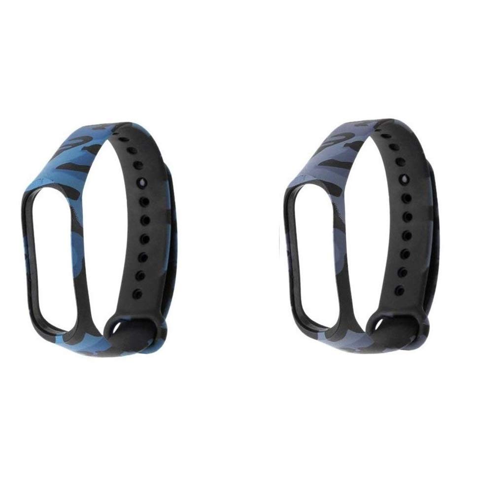 Iloft® Replacement Silicone Camouflage Army Style Band Strap for Xiaomi Mi Band 3(Device Not Included) (Blue+Grey)