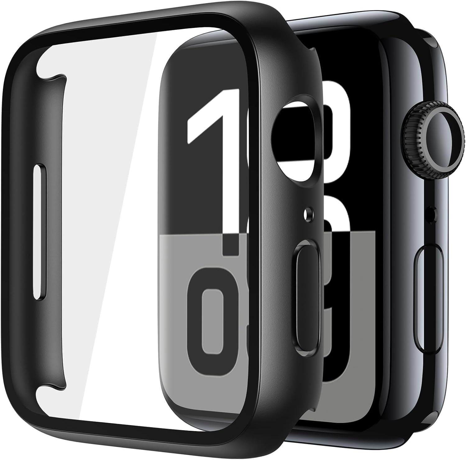 Meyaar Tempered Glass Case Compatible for Apple Watch Series 10 Hard PC Screen Protector Ultra-Thin Lightweight Scratch-Resistant Cover (Black, for Apple Watch Series 10 (46mm))