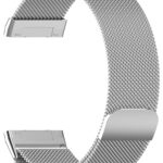 ProLook Compatible with Fitbit Versa 3 Bands Women Men, Stainless Steel Metal Replacement Mesh Straps for Fitbit Sense Bands, Adjustable Magnetic Lock Loop for Fitbit Versa 3 Straps (Silver)