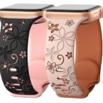 mFoniscie Floral Strap Compatible with Apple Watch Straps 42mm 44mm 45mm 49mm for Women, Cute Flower Soft Silicone Strap for iWatch Series SE 9 8 7 6 5 4 3 2 1 Ultra [Pack Of2 [Watch NOT Included]