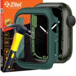 Zitel Case Compatible with Apple Watch 45mm Series 9/8 / 7, Hard Case with Built-in Tempered Glass Screen Protector (45mm, Green)