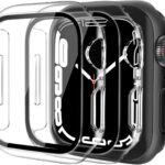 QHOHQ 2 Pack Hard PC Case Compatible with Apple Watch Series 7 45mm with Tempered Glass Screen Protector, Full Coverage, Touch Sensitive, Ultra-Thin HD Clear Bumper Protective Cover – Transparent