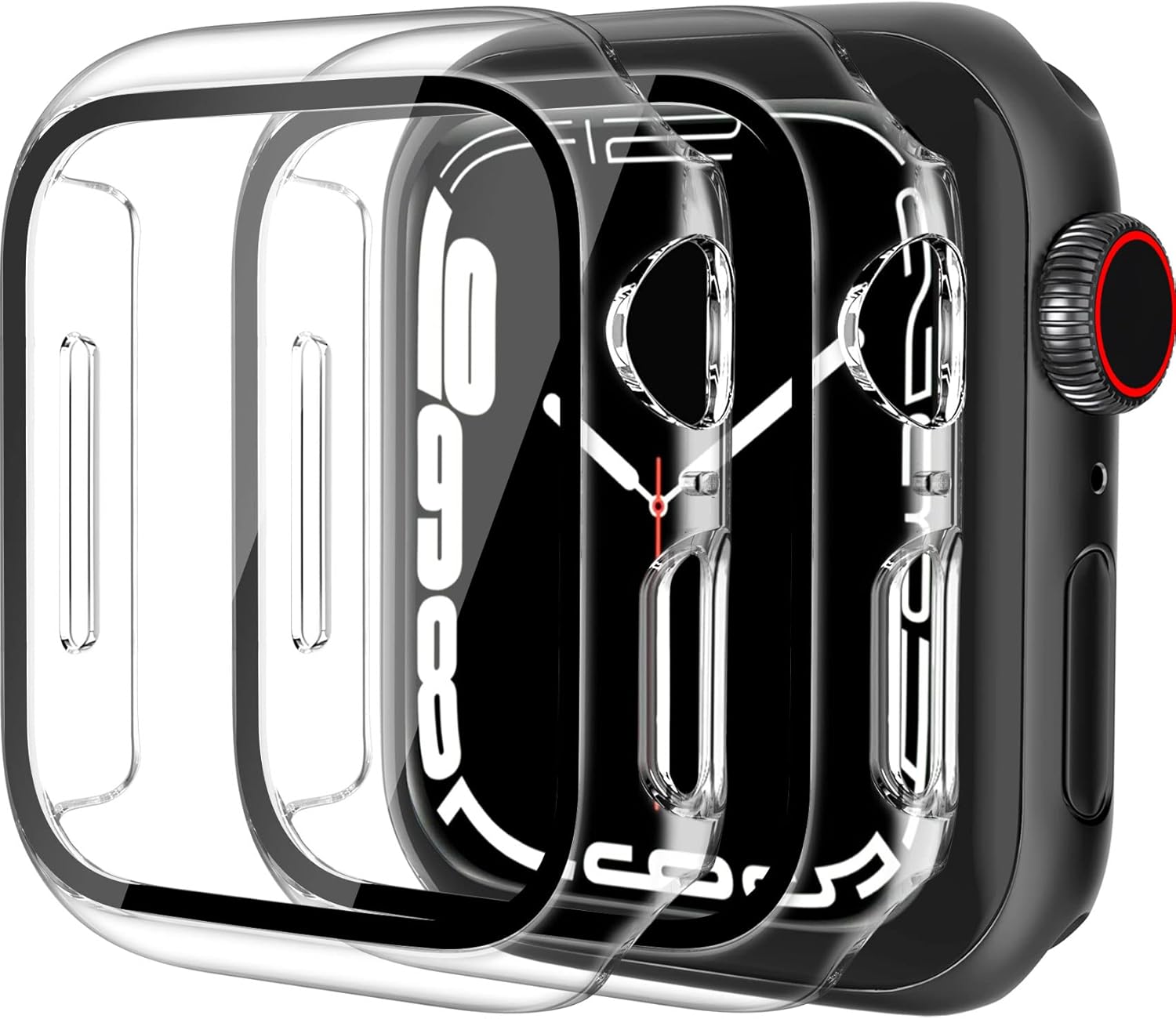 QHOHQ 2 Pack Hard PC Case Compatible with Apple Watch Series 7 45mm with Tempered Glass Screen Protector, Full Coverage, Touch Sensitive, Ultra-Thin HD Clear Bumper Protective Cover – Transparent