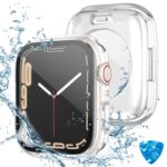 Mosmoc Waterproof Case Compatible with Apple Watch Series 6/5/4/SE/SE2 44mm with Tempered Glass Screen Protector, Full Coverage Hard PC Bumper with Protective Back Cover for iWatch – (44mm Clear)