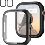 AIG 2 Pack Case Built in Tempered Glass Screen Protector Compatible with Apple Watch Series 10 46mm, Hard PC Case Overall Protective Cover- (Black+Transparent, SERIES10 [46mm])