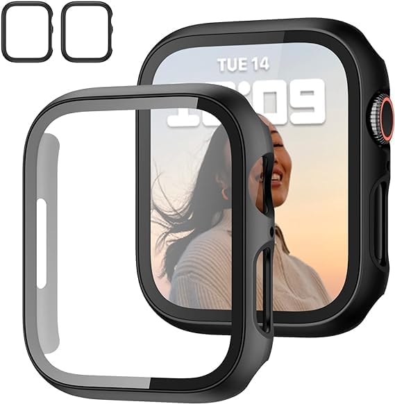 AIG 2 Pack Case Built in Tempered Glass Screen Protector Compatible with Apple Watch Series 10 46mm, Hard PC Case Overall Protective Cover- (Black+Transparent, SERIES10 [46mm])