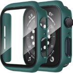 TEEKAOO iWatch Protector Hard PC + 9H Tempered Glass Case Compatible with Apple Watch Series 6/5/4/SE 40mm Screen Protector, Full Coverage, Touch Sensitive, Slim Bumper Protective Cover (40 mm, Green) (Green, 44 mm)