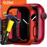 Zitel Case Compatible with Apple Watch 45mm Series 9/8 / 7, Hard Case with Built-in Tempered Glass Screen Protector (45mm, Red)