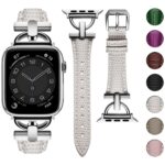 Wutwuk Compatible with Apple Watch Strap 49mm 45mm 44mm 42mm for Women Slim Apple Leather Band for iWatch Ultra2/Ultra Series 9/8/7/6/5/4/3/2/1/SE/SE2,49mm 45mm 44mm 42mm,Starlight[Watch NOT Included]