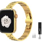 mFoniscie Slim Metal Band Compatible with Apple Watch Straps 42mm [Series 10] 41mm 40mm 38mm, Stainless Steel Chain Strap for Women iWatch Straps Series 9 8 7 6 5 4 3 2 1 SE [Watch NOT Included]