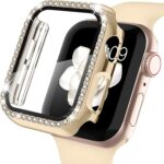 AMiRiTE ADW03 Case Bumper Cover with Tempered Glass Screen Protector Compatible with Apple iWatch Bling Diamond Rhinestone Case for All Watch Series (41MM, GOLD – DIAMOND)