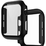 MVTECH Hard Case Compatible for Apple Watch Series 3/2/1 38mm Built in 9H Tempered Glass Screen Protector, Touch Sensitive Full Coverage Slim Bumper Protective Cover for i-Watch 38mm – Black