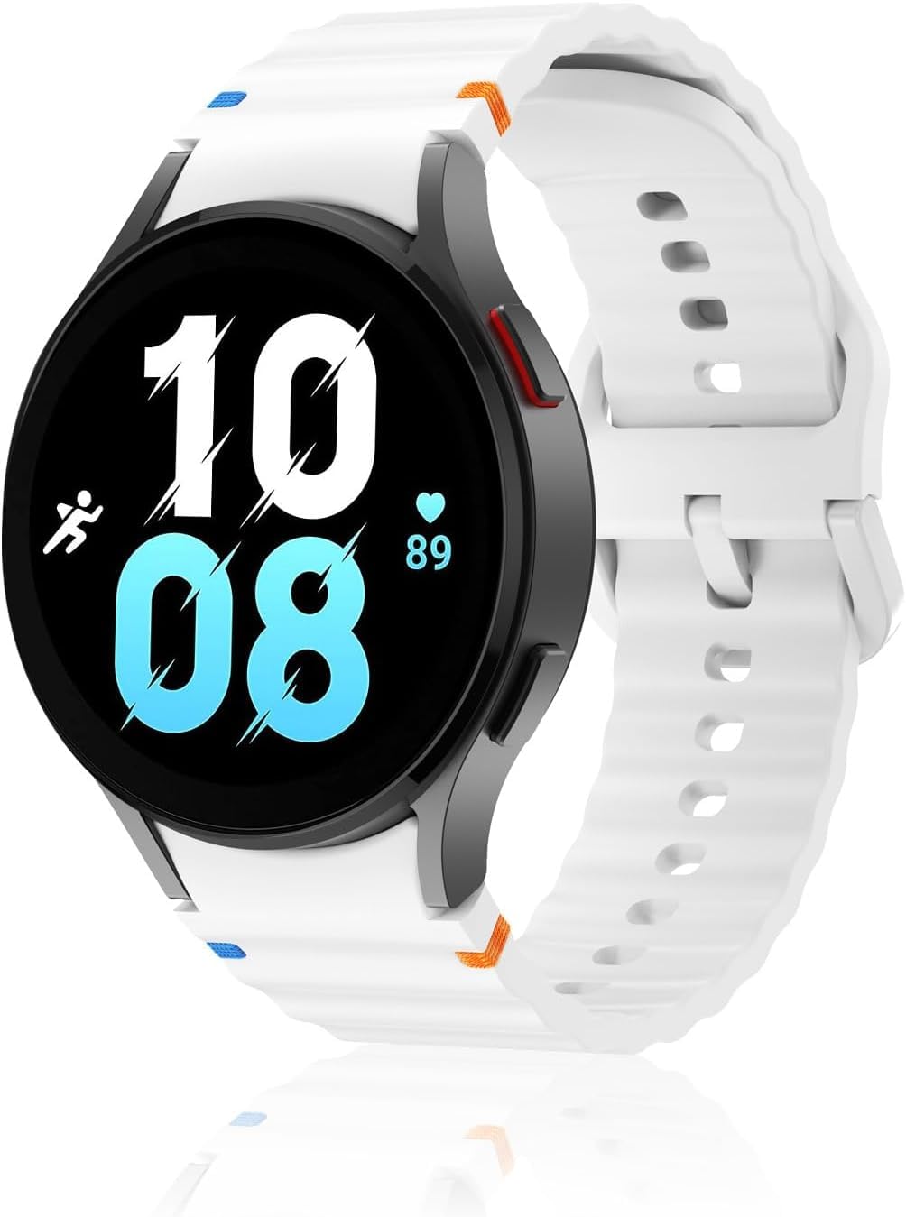 OBOE Silicone Strap ‘COMPATIBLE WITH’ Samsung Galaxy Watch 7 6 5 4 40/44mm Watch 6 Classic 43/47mm, Watch 5 Pro, Watch 4 Classic 42/46mm No Gap Threadline Design Strap (White) [WATCH NOT INCLUDED]