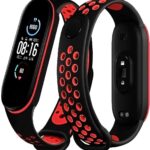 VEROX Adjustable Stylish Band Strap Compatible with Mi Band 5 Strap and Mi Band 6 Strap Band Replacement- Black Red