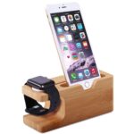 TASLAR Watch Stand Compatible with Apple iPhone/iWatch 2 in 1 Charging Dock Cradle Holder Bamboo Wood Station, Brown