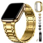 Fullmosa Compatible Apple Watch Strap 41mm 40mm 38mm, Stainless Steel Apple Watch Band with Case Metal Strap for iWatch Series 9 8 7 6 5 4 3 2 1 SE,38mm 40mm 41mm Golden [Watch NOT Included]