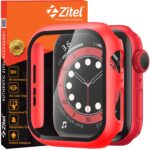 Zitel Case with Screen Protector Compatible with Apple Watch SE 2nd gen 2022 / Series 6/5/4 SE, 44mm Hard PC Cover with Built-in 9H Tempered Glass (44mm, Red)