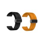 INEFABLE 22mm Smart Watch Straps With Folding Magnetic Lock Compatible With Samsung Galaxy Watch 3(45mm)/Galaxy Watch 46mm/Gear S3 Classic/Frontier & All 22mm Watches Only Strap-Black/Orange-Pack Of 2