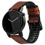 OBOE 20mm Smart Watch Leather Plus Silicone Band Strap Compatible For Amazfit GTR 42mm / GTS/Bip/Bip Lite/Samsung Gear Sport/Samsung Gear S2 Classic/Huawei Watch 2 (Dark Brown)