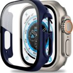 FOLX FBC04 49mm Ultra Hard Watch Case Compatible with Apple iWatch Series 8 49MM Ultra Case with Screen Protector Temper Glass (Dark Blue)