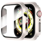 picau- pau Hard PC Case Compatible for Apple Watch 44mm Series 6/5/4,SE 2,SE, Built in 9H Tempered Glass Screen Protector, Touch Sensitive Full Protective Cover (Starlight)