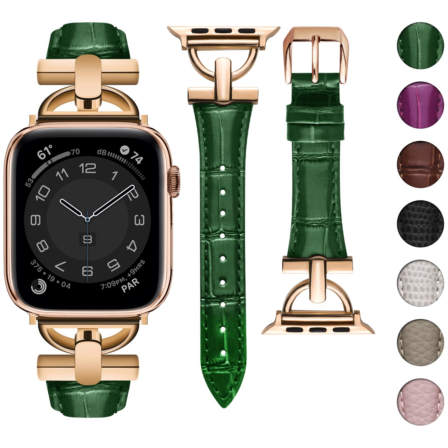 wutwuk Compatible with Apple Watch Strap 49mm 45mm 44mm 42mm for Women Slim Apple Leather Band for iWatch Ultra2/Ultra Series 9/8/7/6/5/4/3/2/1/SE/SE2,49mm 45mm 44mm 42mm,Green [Watch NOT Included]